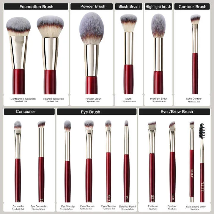 فرش مكياج فاخرة بمقبض خشبي أحمر  Luxury makeup brushes with red wooden handle