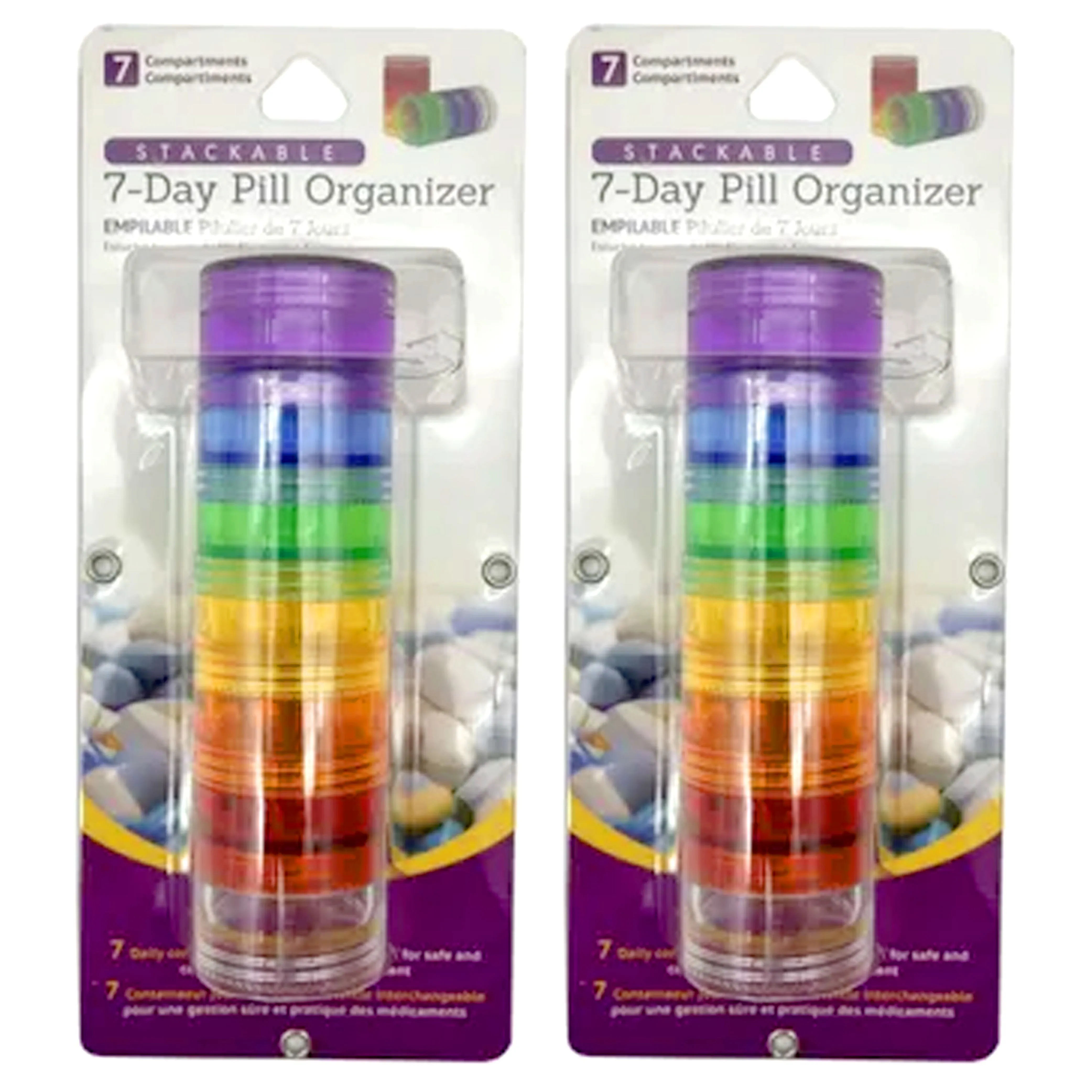 2 Pk 7 Day Weekly Medicine Tablet Pill Box Holder Organizer Stackable Container