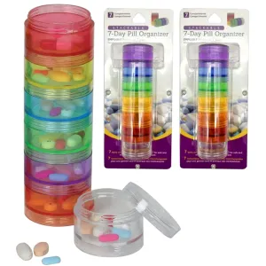 2 Pk 7 Day Weekly Medicine Tablet Pill Box Holder Organizer Stackable Container