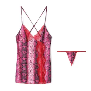 Isabis Plus Size Lingerie Slip Dress with G String Panty