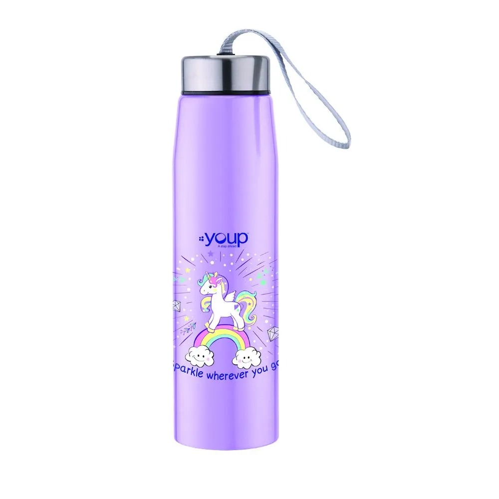 Youp Stainless Steel Insulated Purple Color Unicorn Kids Water Bottle Abby - 500 Ml