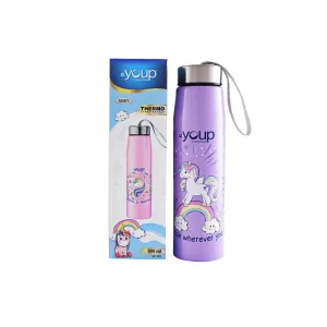 Youp Stainless Steel Insulated Purple Color Unicorn Kids Water Bottle Abby - 500 Ml