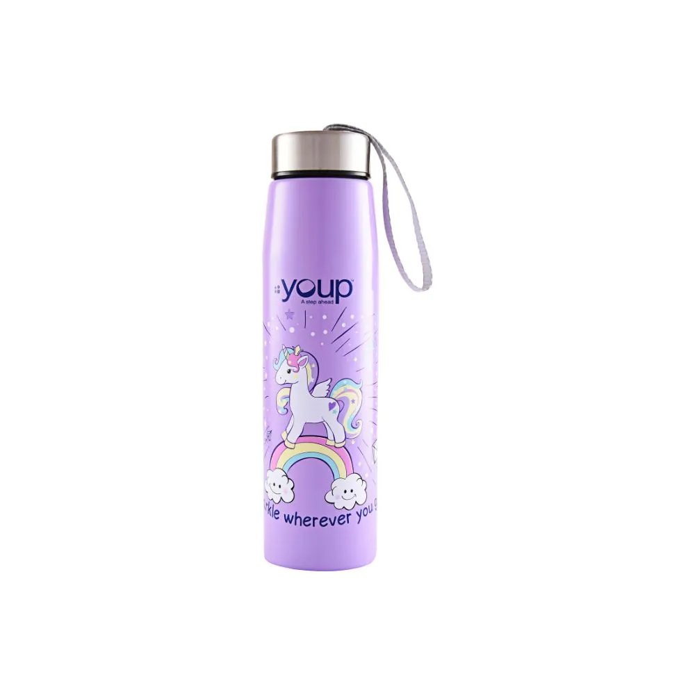 Youp Stainless Steel Insulated Purple Color Unicorn Kids Water Bottle Abby - 500 Ml